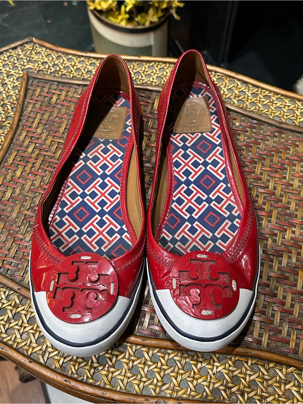 Tory Burch Channing Reva Red Patent Leather Flats with Sneaker Sole Size 8.5